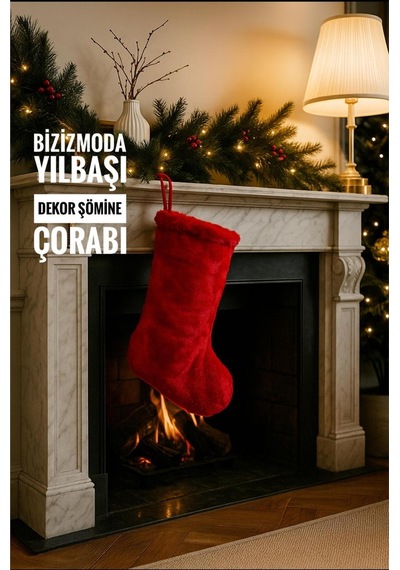 Yılbaşı Çorabı Yılbaşı Süsü Kırmızı Christmas Şömine Çorabı Hediye Kesesi Yılbaşı Ağacı Süsü Çorap