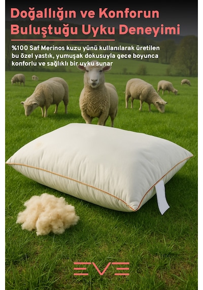 %100 Merinos Kuzu Yünlü Gold Çizgili Fermuarlı Doğal Yastık 50x70 Cm