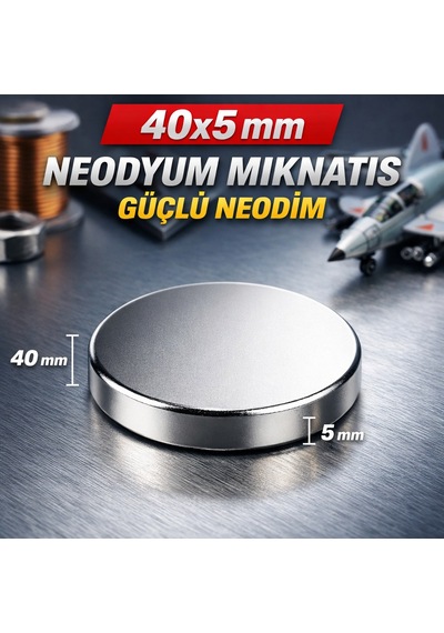 40x5 Mm Neodyum Mıknatıs Yuvarlak Güçlü Neodim