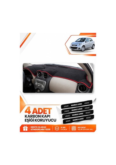 Nissan Micra March 2010-2016 Uyumlu Ön Torpido Koruma Kılıfı Halısı Örtüsü - Siyah Kırmızı