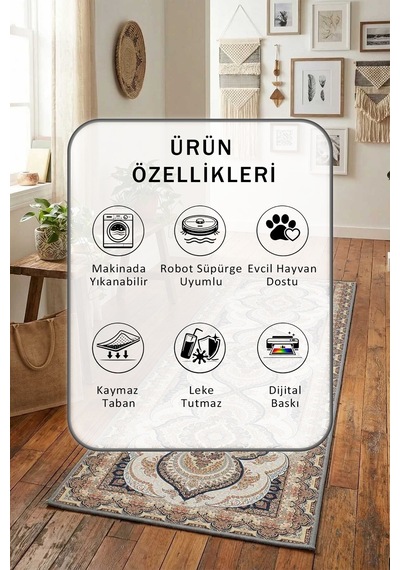 Yıkanabilir Yolluk 43 Gri