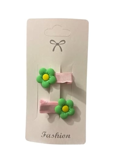 Tr Accesssorıes Çiçek Figürlü Kız Çocuk Saç Tokası, 2'li Set Yeşil Diğer