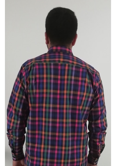 Tousus Regular Fit Ekose Likralı Erkek Gömlek Kls-4008-tss Lacivert