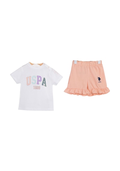 U.S. Polo Assn. Kız Bebek Fırfırlı Kısa Kollu Takım Krem