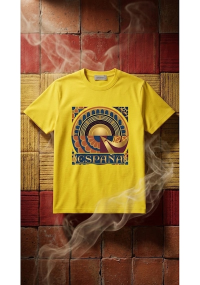 Hoxie Unisex Basic İspanya Dijital Baskılı Tişört Sari