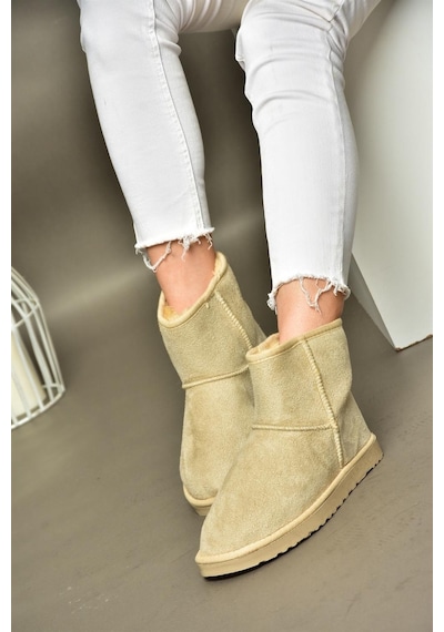 Fox Shoes R612026502 Bej Süet İçi Tüylü Kadın Bot Bej