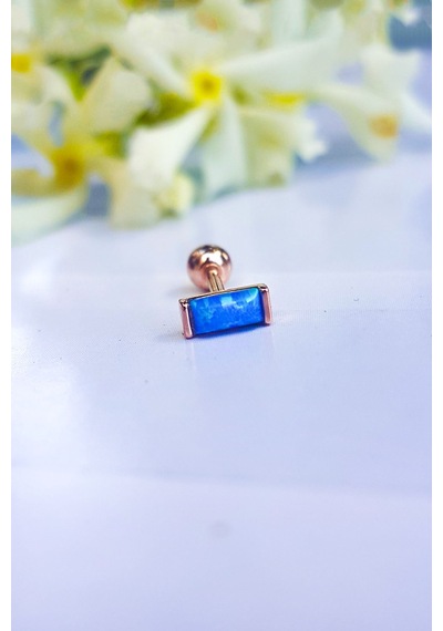 Tekli Opal Taşlı Dikdörtgen Piercing Küpe-6859