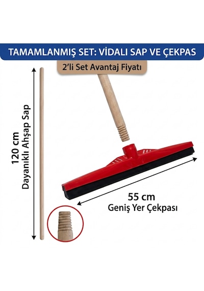Mulpex 55 Cm Yer Çekçeği Çekpas + 120 Cm Vidalı Ahşap Sap Seti Profesyonel Yersil