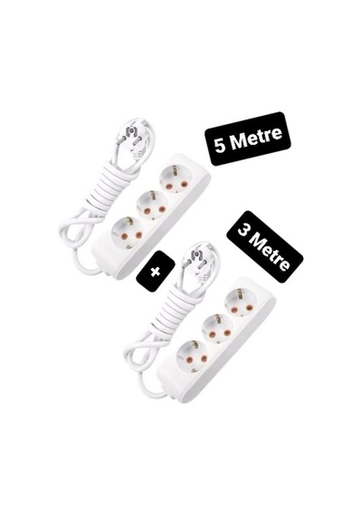 Multilet Grup Priz Uzatma Kablosu 1 Adet 3 Lü Üçlü 3 Mt Metre + 1 Adet 3 Lü Üçlü 5 Mt Metre 5 M