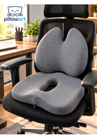 Pillowart Ortopedik Visco Minder 2 Li Set Ergonomik Sırt Bel Desteği Ve Kuyruk Sokumu Destekli Oturma Minderi