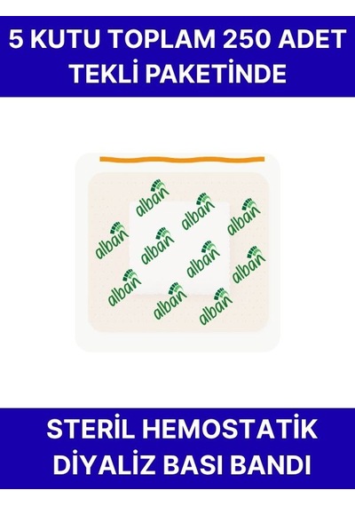 Steril Hemostatik Diyaliz Bandı 38mmx38mm, 250 Adet 5'li Paket