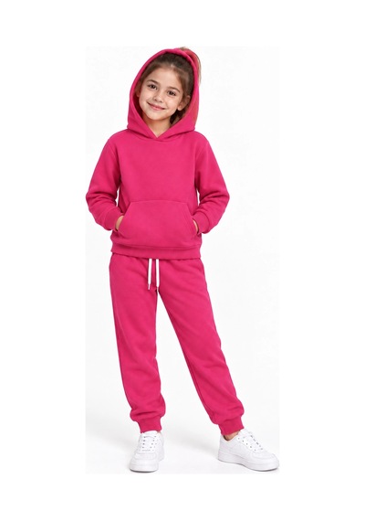 Rony Pony Kids Kız Çocuk Fuşya Kapüşonlu Eşofman Takımı Kanguru Cepli Sweatshirt Ve Jogger Alt 2 Li Set