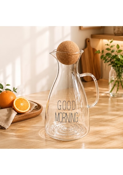 Zvnm Yuvarlak Mantar Kapaklı Sürahi - 1500 Ml - Yüksek Kaliteli Cam Zcv12