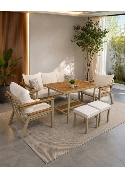 Salda Metal Bahçe Balkon Teras Koltuk Takımı 3+1+1+masa+2 Adet Puf