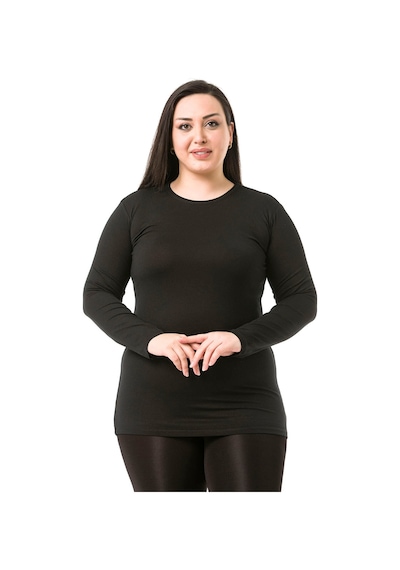 Disentis Büyük Beden Bisiklet Yaka Uzun Kollu Viskon Siyah Body Siyah