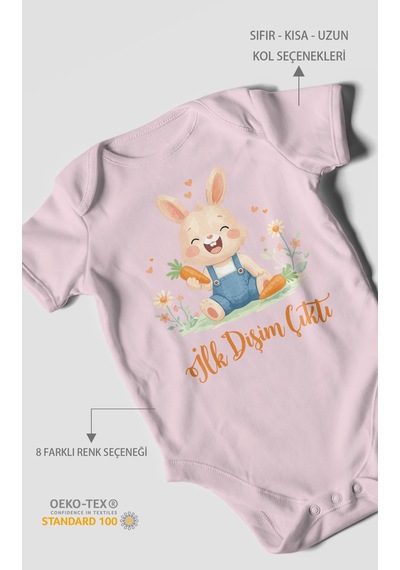 Morivokids İlk Dişim Çıktı Kısa Kollu Bebek Body %100 Pamuk Zbn119-kk Bebe Pembe