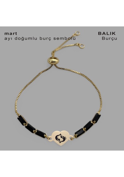 Archin Balık Burçlarına 14 Ayar Altın Plakalı Kalp Figürlü Siyah Taş Desenli Hediye Bileklik-351burç Balık Archin Balık Burçlarına 14 Ayar Altın Plakalı Kalp Figürlü Siyah Taş Desenli Hediye Bileklik-351burç Balık