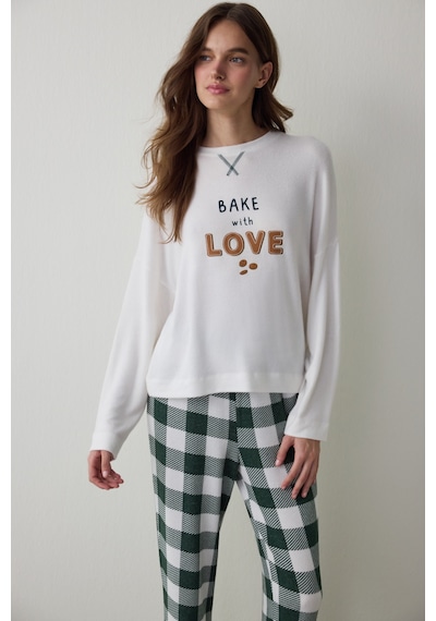 Penti Kırık Beyaz With Love Slogan Baskılı Termal Etkili Sweatshirt Pijama Üstü Beyaz