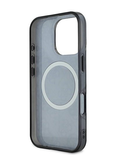 Apple Uyumlu iPhone 16 Pro Kılıf Guess Lisanslı Magsafe Özellik Iml Peony Ve 4g Desen Klasik Logolu Siyah