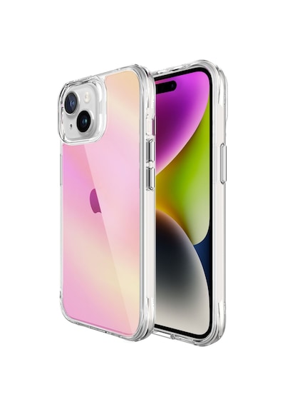 Bix Apple Uyumlu iPhone 15 Pure Rainbow Renk Geçişli Şeffaf Kılıf Çizilmeye Dayanıklı Darbe Emici Pembe