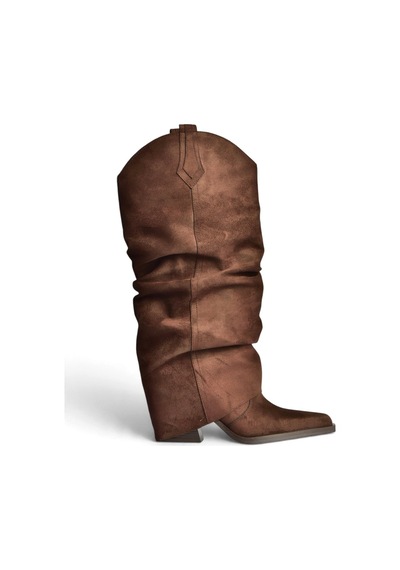 Fox Shoes Z820931002 Kahverengi Süet Kalın Topuklu Kadın Çizme