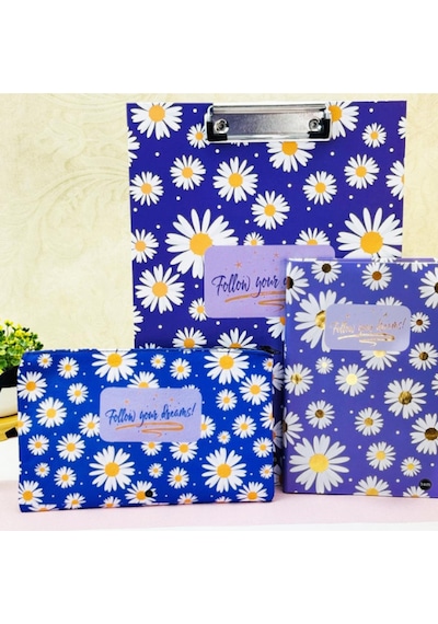 Paketli Mor Papatya Sekreterlik Defter Kalemlik Hediye Seti