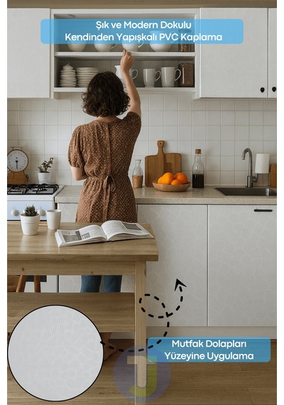 Technojet Kendinden Yapışkanlı Pvc Kaplama Folyosu 60x100cm Kendinden Desenli Beyaz