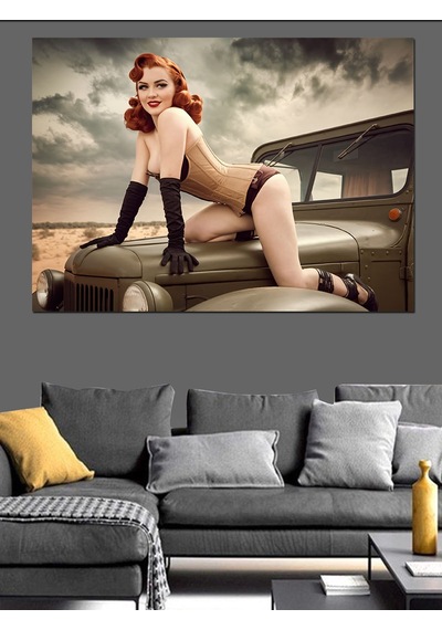 Klasik Arabada Pin-up Kadın Dekoratif Kanvas - Mdf Ahşap Tablo