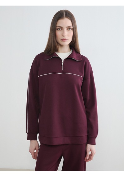 Lcw Modest Mürdüm Dik Yaka Oversize Kadın Sweatshirt