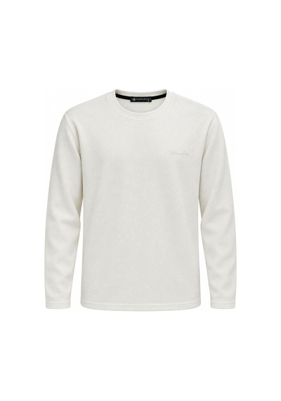 Glow Star Bisiklet Yaka Slim Fit Erkek Sweatshirt - 7777 Beyaz
