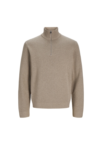 Jack & Jones Erkek Yarım Fermuarlı Örme Kazak - Milano Greige Çok Renkli