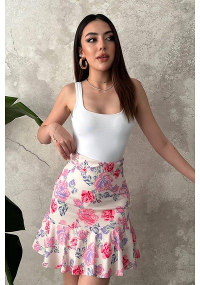 Alemdarshop Pembe Çiçekli Etek