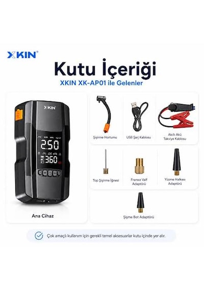 Xkın - 4in1 Akü Takviye Cihazı - 10.000 Mah Powerbank Özellikli - Çantalı Hava Kompresörü