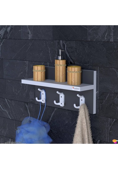 Modilayn Kedi Serisi 3 Lü Banyo Askısı Seti: 31,4x18 Cm, 9 Kancalı Raflı Düzenleyici, Yer Tasarrufu. Beyaz
