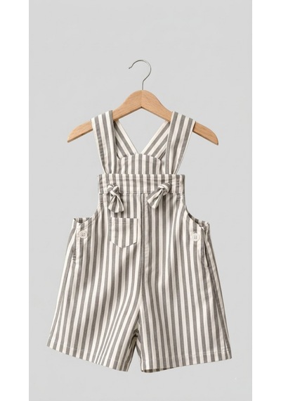 Emila Kids 1-4 Yaş Çocuk Çizgili Ham Kot Şort - Salopet Kahverengi