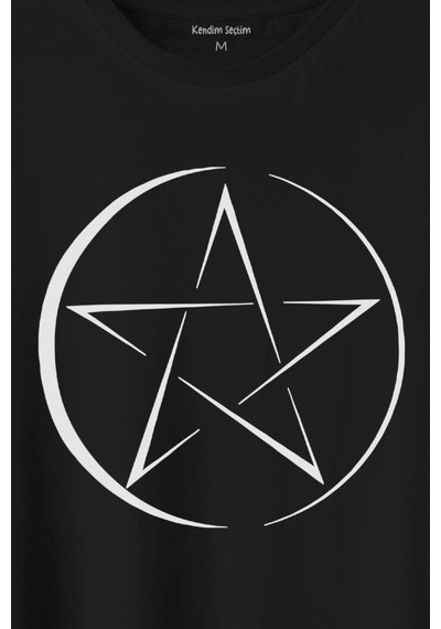 Pentagram Stencil Symbol Satanizm Baphomet Mührü Logosu Baskılı Tişört Unisex T-shirt 001