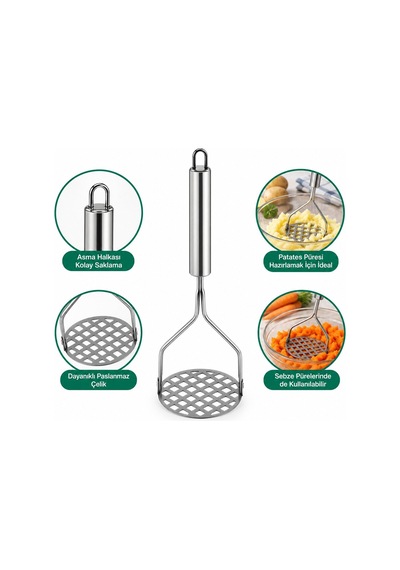 İbico İ22-288 Patates Ezici Çap: 8cm Krom Saplı 10.5cm Toplam Uzunluk: 26cm Metal Yuvarlak - 12'li Paket