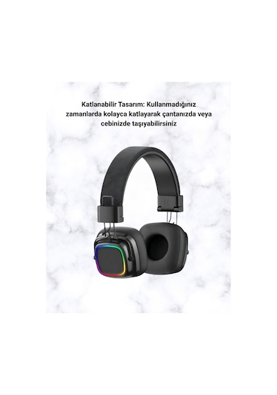 Bluetooth 5.3 Rainbow Işıklı Kulak Üstü Kablosuz Kulaklık