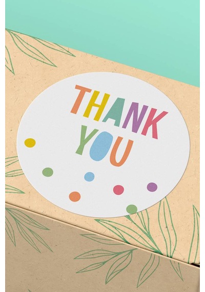 90 Adet Thank You Teşekkür Etiketi Renkli Yazılı 3x3cm St2028 Çok Renkli