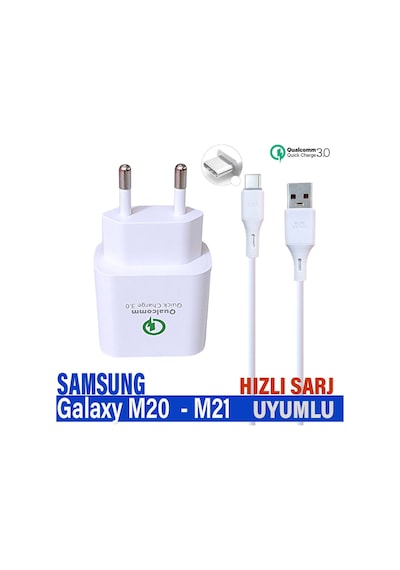 Samsung Galaxy Uyumlu M20 - M21 Şarj Aleti Hızlı Şarj Adaptörü Ve Type-c Kablo