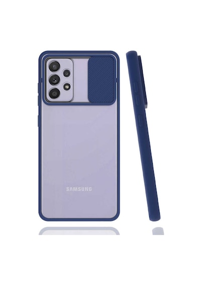 Kilifone - Samsung Uyumlu Galaxy A52 / A52s - Kılıf Slayt Sürgülü Arkası Buzlu Lensi Kapak - Lacivert