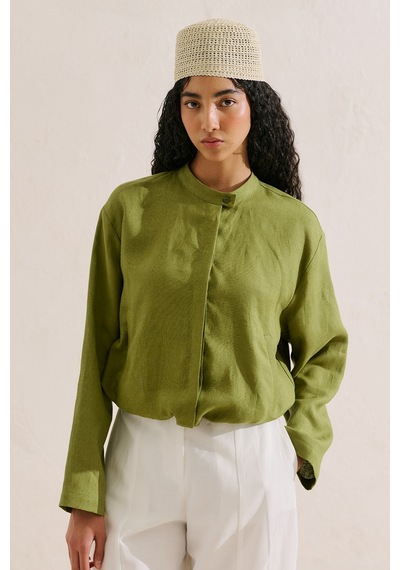 Manuka Keten Bomber Tarz Gömlek Yeşil Ss26gml00021-128 No