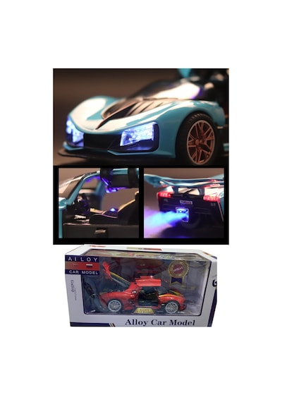 Sesli Işıklı Buhar Atan Metal Die Cast Model Kırmızı Spor Oyuncak Araba 20x8x5 Cm Çok Renkli