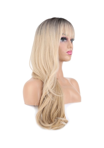 Doğal Dalgalı Perçemli Fiber Sentetik Uzun Boy Peruk / Kumral / Platin Ombre Ve Röfleli - Zmff-571121 Renkli