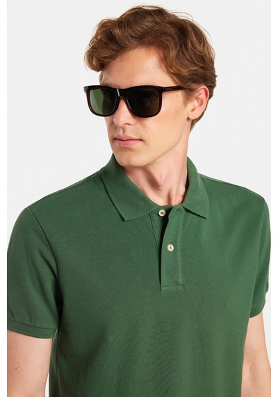 Tudors Erkek Slim Fit Dar Kesim %100 Pamuklu Yeşil Polo Yaka Tişört-32794 Yeşil