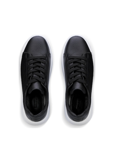 Hatemoğlu Erkek Siyah Deri Esnek Taban Bağcıklı Casual Ayakkabı Sneaker Siyah-beyaz