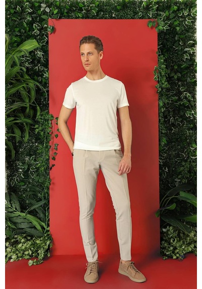 Efor Slim Fit Bisiklet Yaka %100 Pamuk Ekru Tişört Ts 878 Ekru