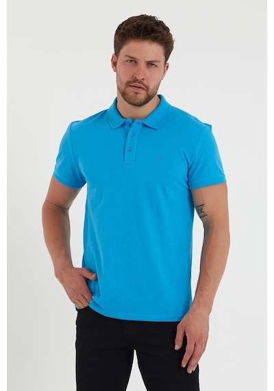 Erkek Regular Fit Polo Yaka Nakışlı T-shirt Mavi