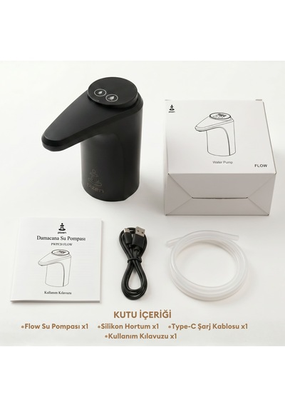 Pizen Flow Usb Şarjlı Otomatik Damacana Su Pompası Tds Ölçer 250ml 500ml 1l 2l Ölçü Özellikli Siyah