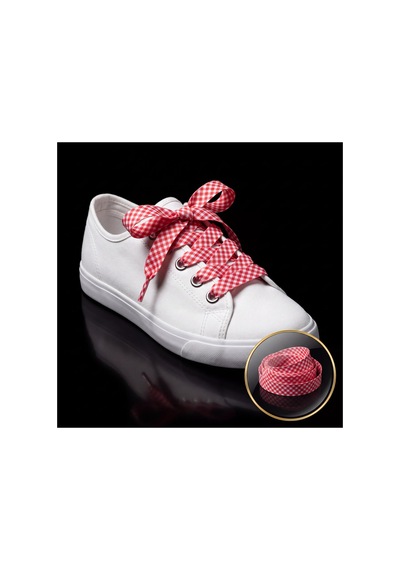 Last İcon Kırmızı Beyaz Ekose Desenli Yassı Ayakkabı Bağcığı Spor Sneaker Uyumlu Kırmızı & Beyaz